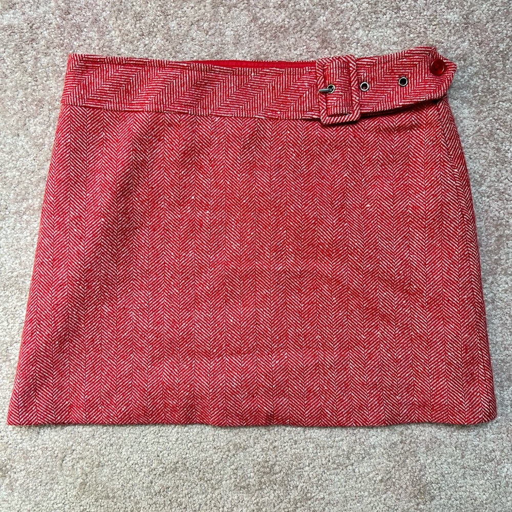 Y2K Espirit Tweed Red and White Wool Mini Skirt